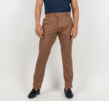 Pantalone con risvolto alto in lino - Marrone