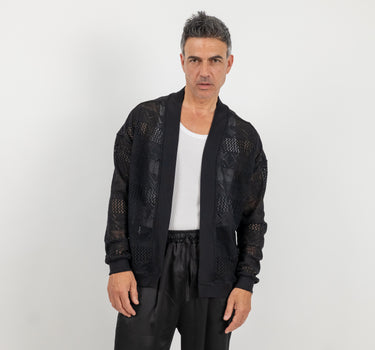 Cardigan traforato ricamato - Nero