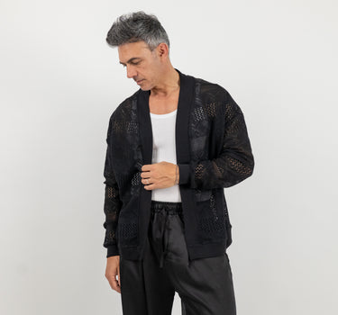 Cardigan traforato ricamato - Nero