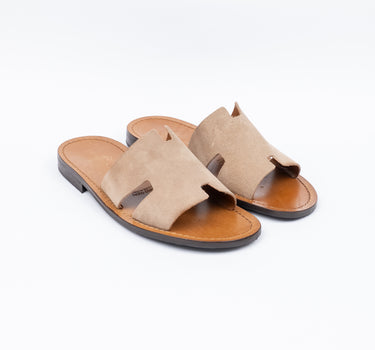 Sandalo basso con fascia in camoscio - Tortora