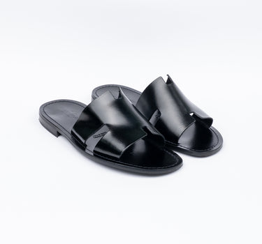 Sandalo basso con fascia in pelle - Nero