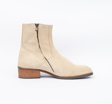 Stivale in camoscio con zip laterale - Beige