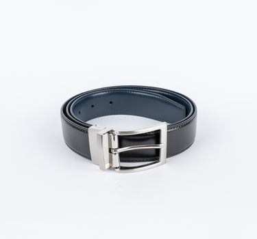 Cintura in vera pelle double face - Nero\Blu