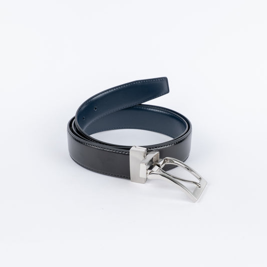 Cintura in vera pelle double face - Nero\Blu