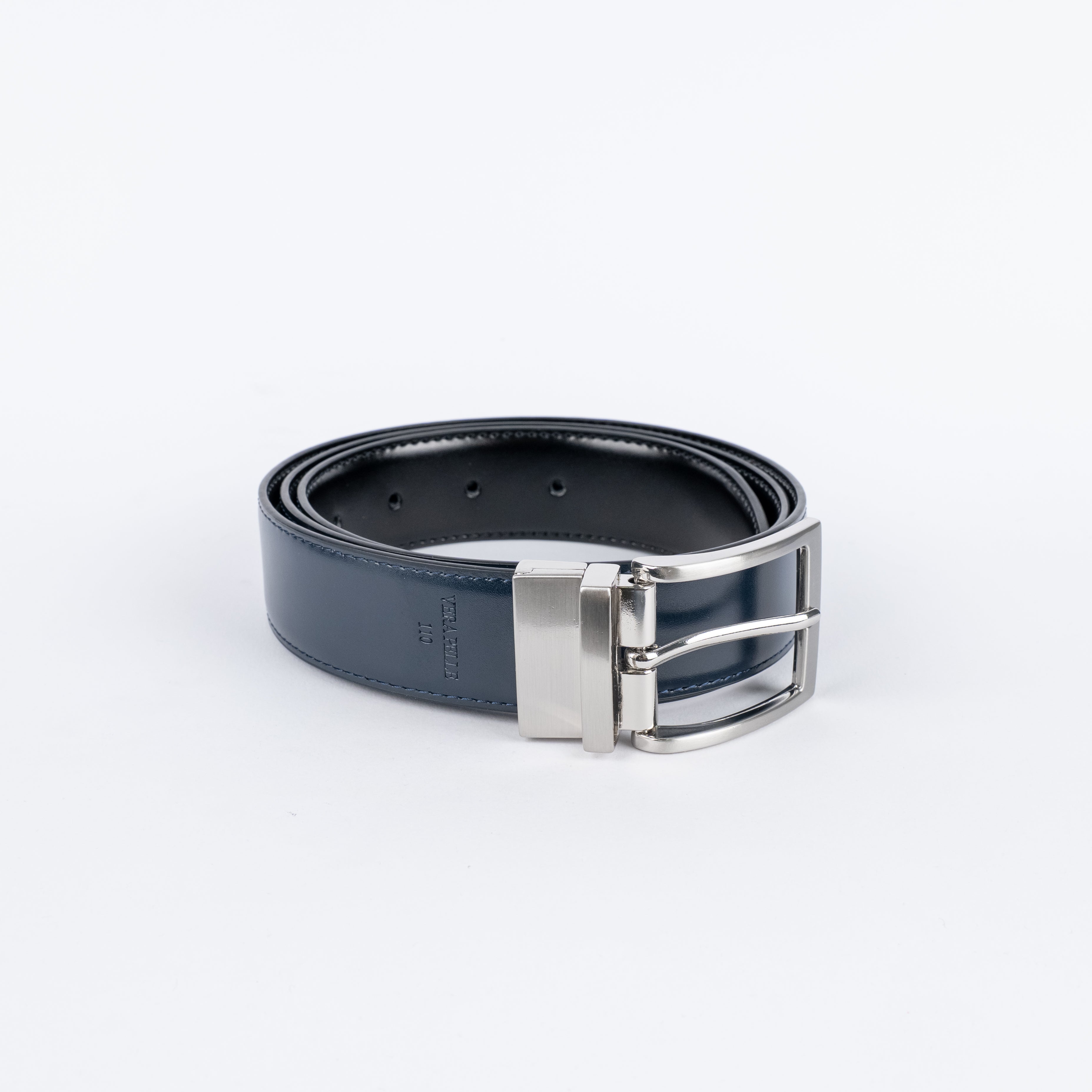 Cintura in vera pelle double face - Nero\Blu