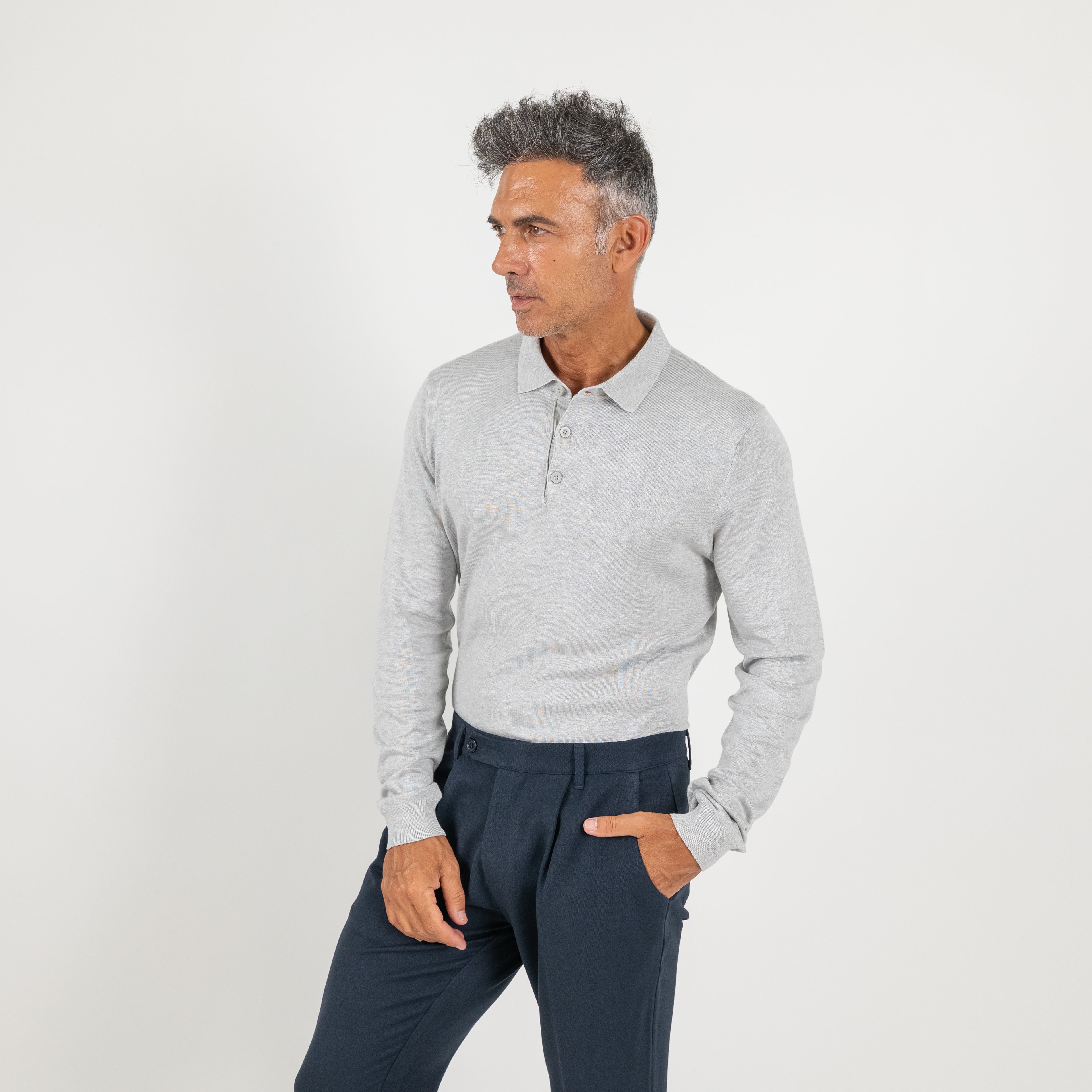 Polo in Filo a Manica lunga - Grigio
