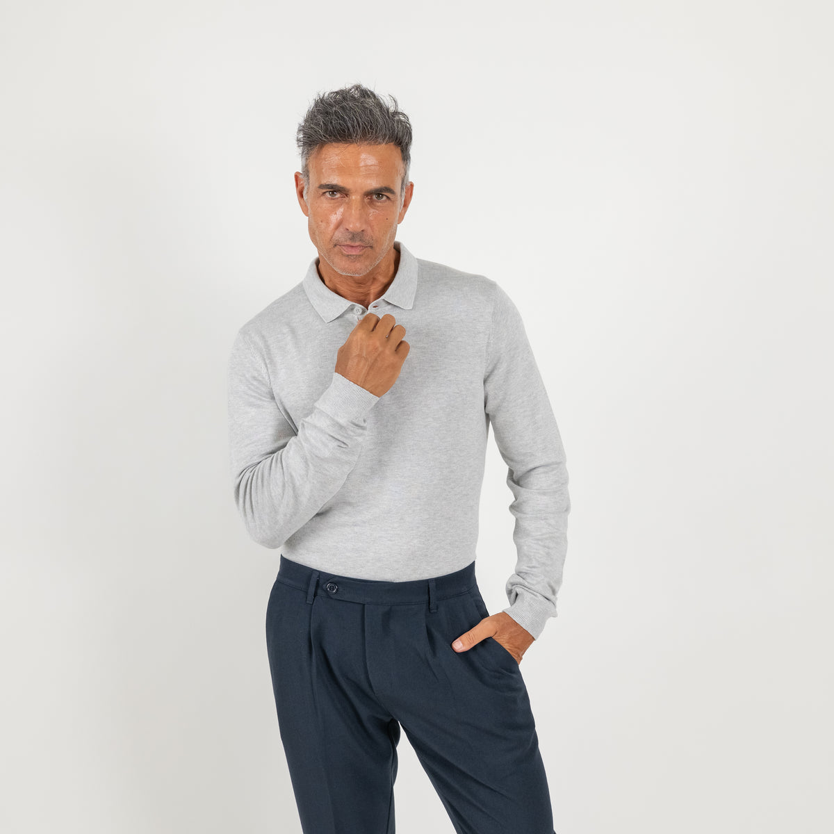Polo in Filo a Manica lunga - Grigio