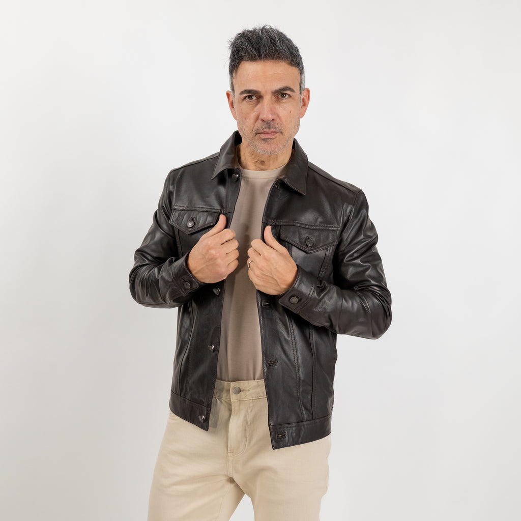 Giacca a camicia in Vera Pelle - Testa di moro