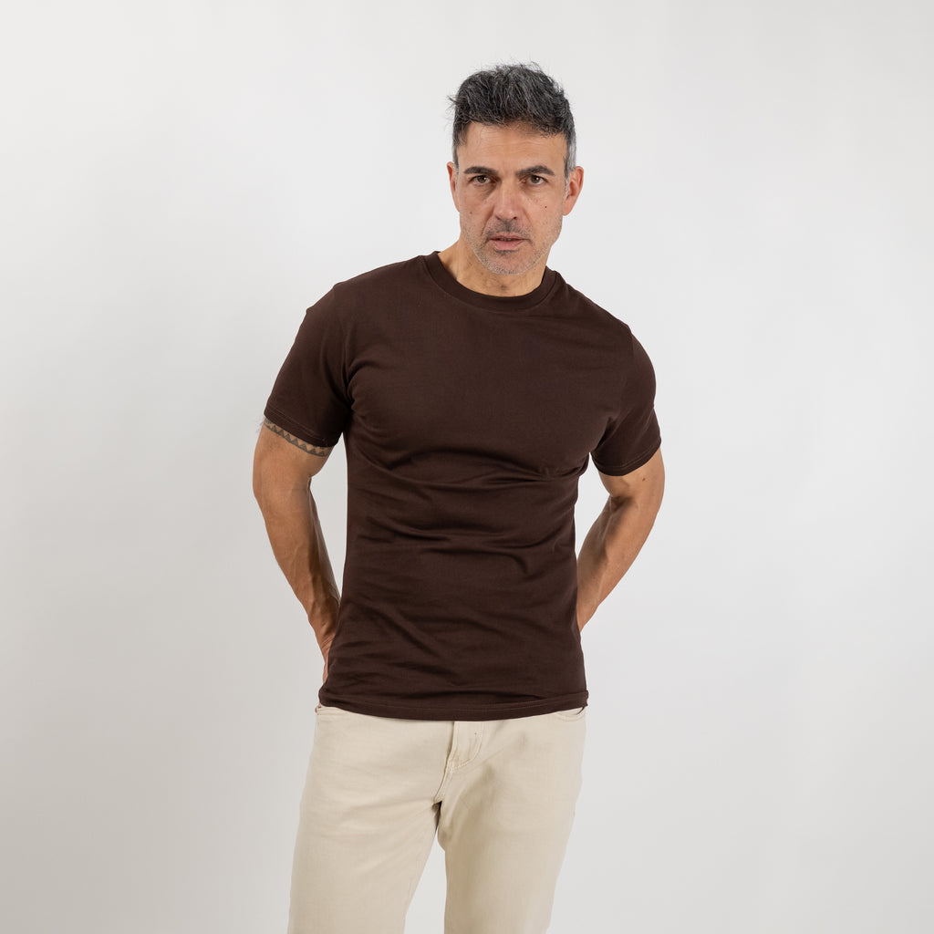T-shirt regular in cotone 16/1 - Marrone