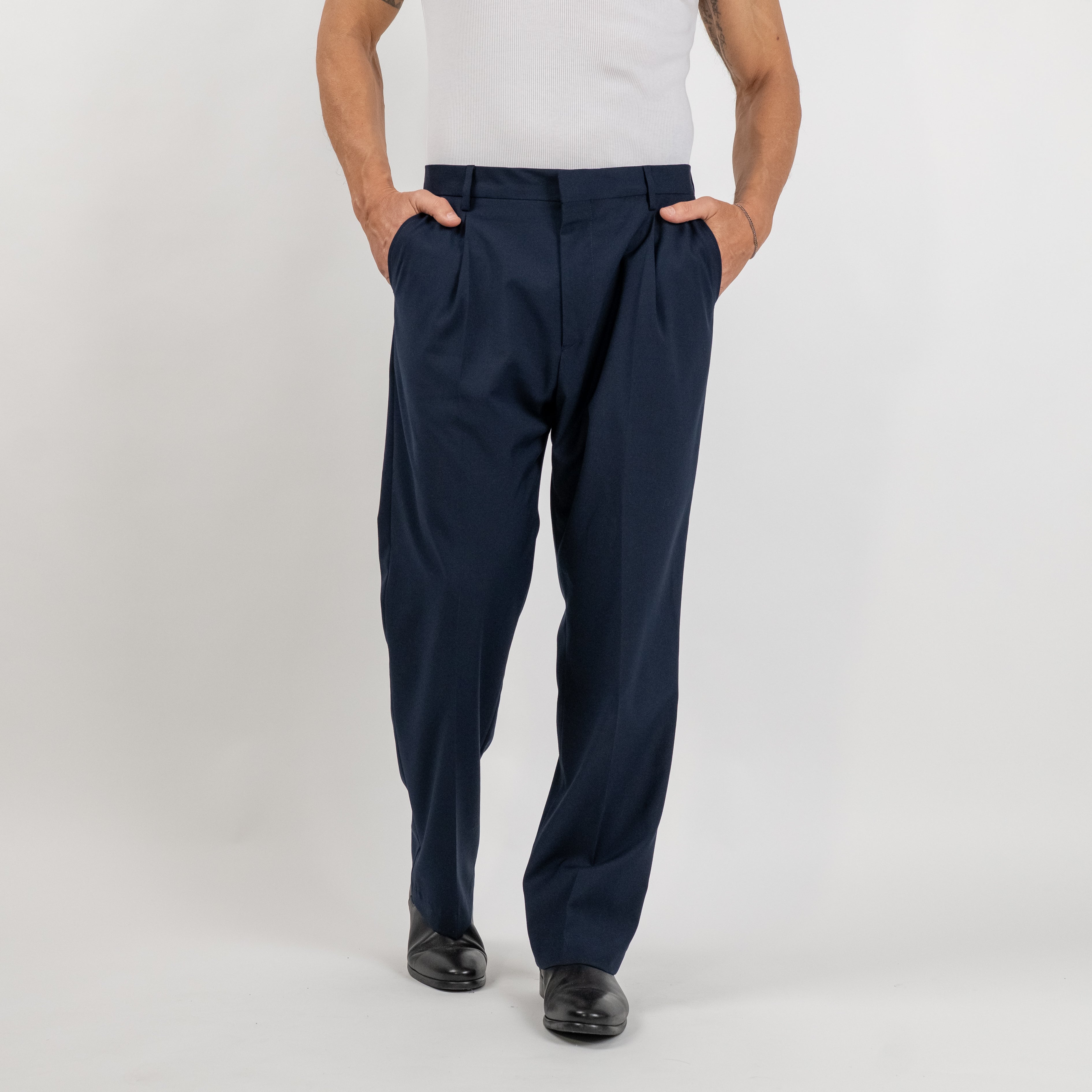 Traje sastre oversize con botón de tela - Azul Medianoche