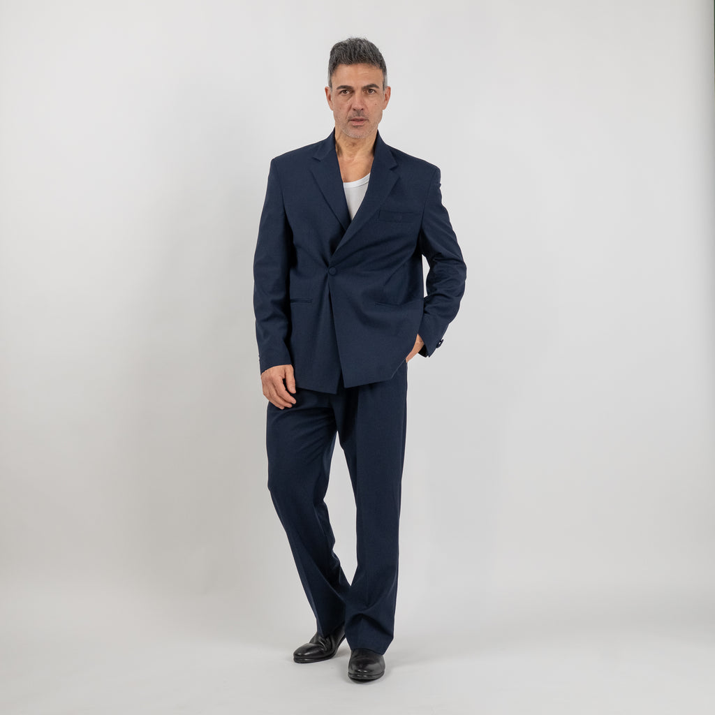 Traje sastre oversize con botón de tela - Azul Medianoche