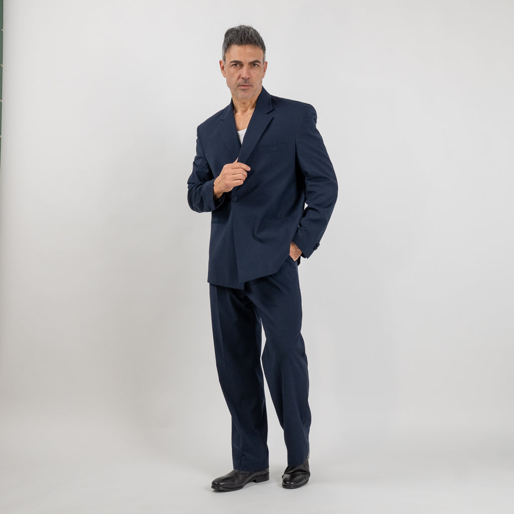 Traje sastre oversize con botón de tela - Azul Medianoche