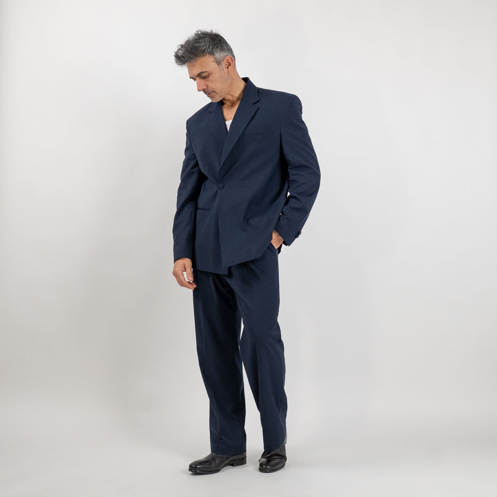 Traje sastre oversize con botón de tela - Azul Medianoche