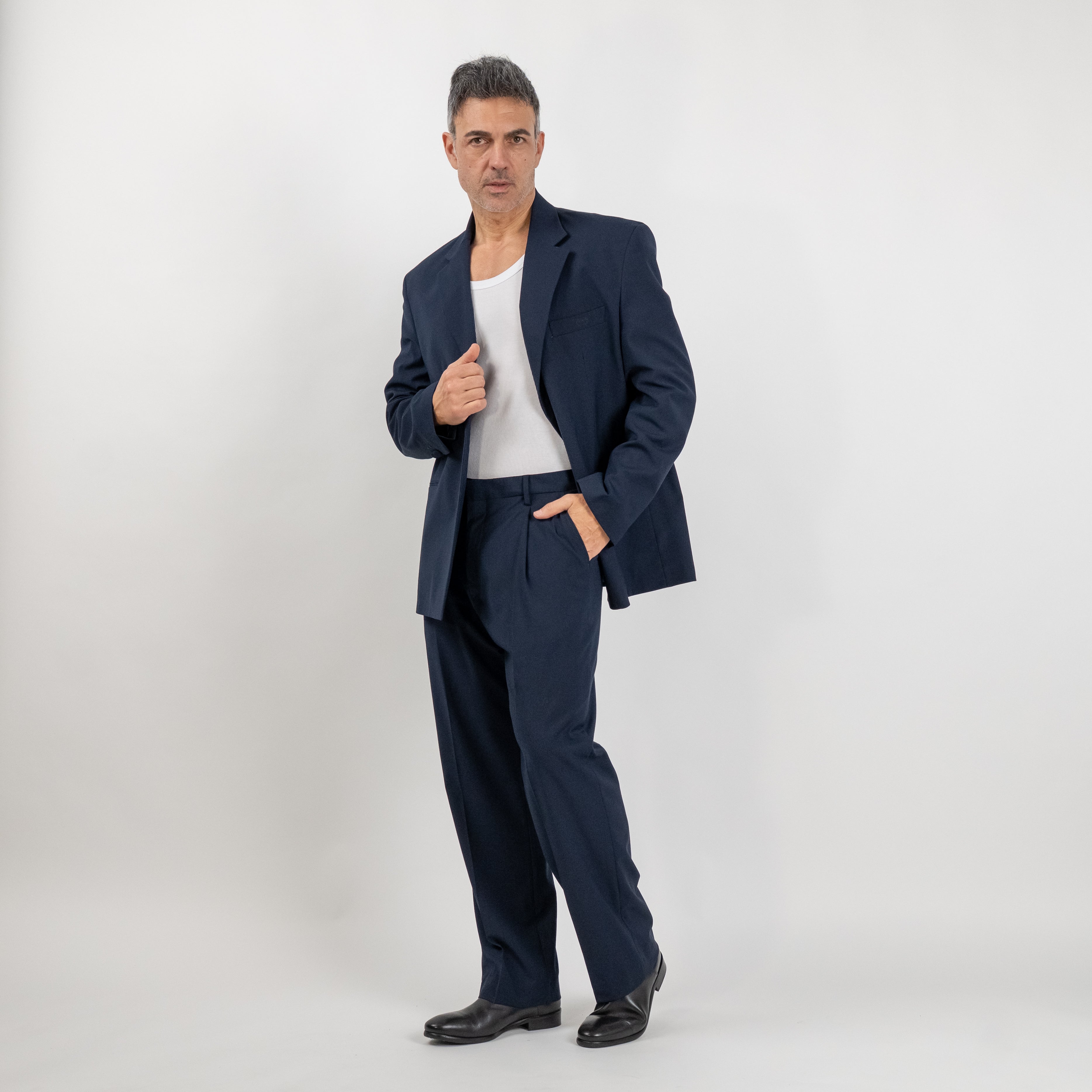 Oversized tailored suit with fabric button - Midnight Blue