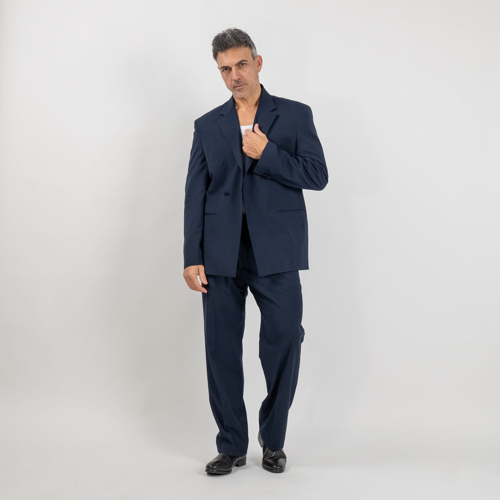 Traje sastre oversize con botón de tela - Azul Medianoche