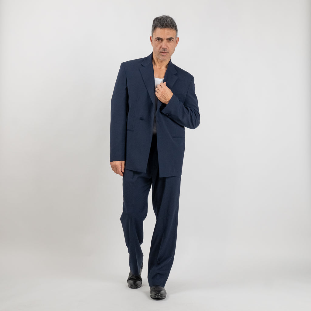 Traje sastre oversize con botón de tela - Azul Medianoche