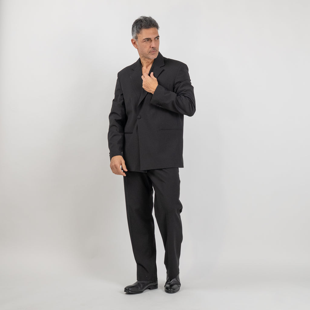 Oversized tailored suit with fabric button - Black
