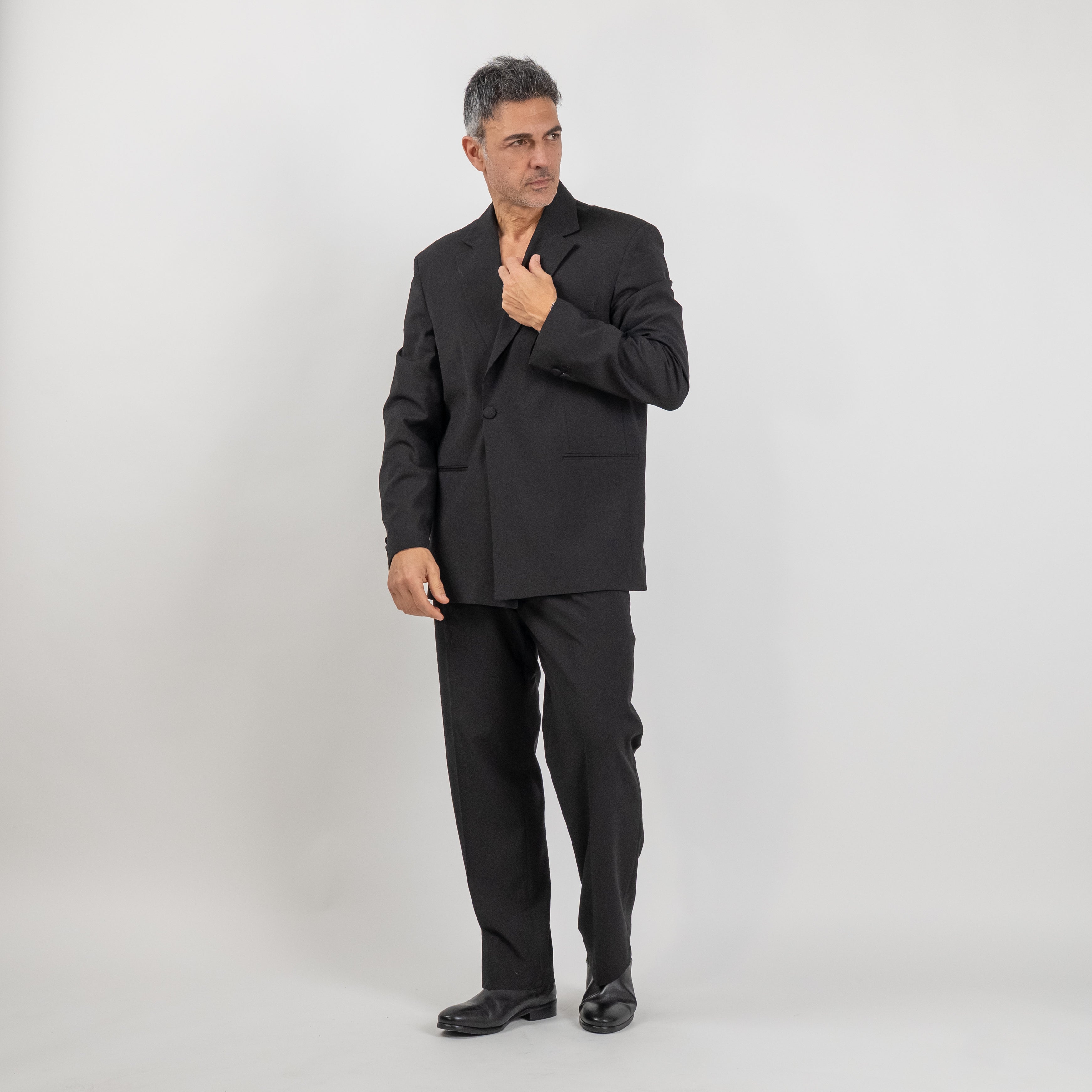 Oversized tailored suit with fabric button - Black