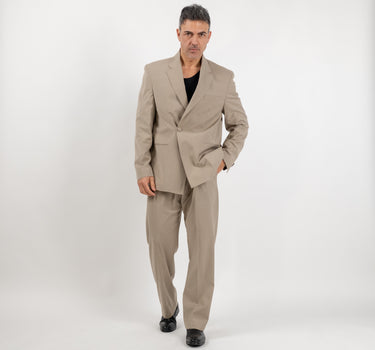 🔵Abito sartoriale over con bottone in tessuto - Beige