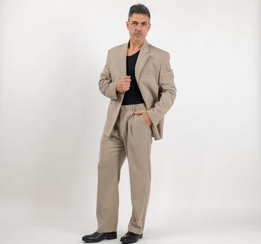 🔵Abito sartoriale over con bottone in tessuto - Beige