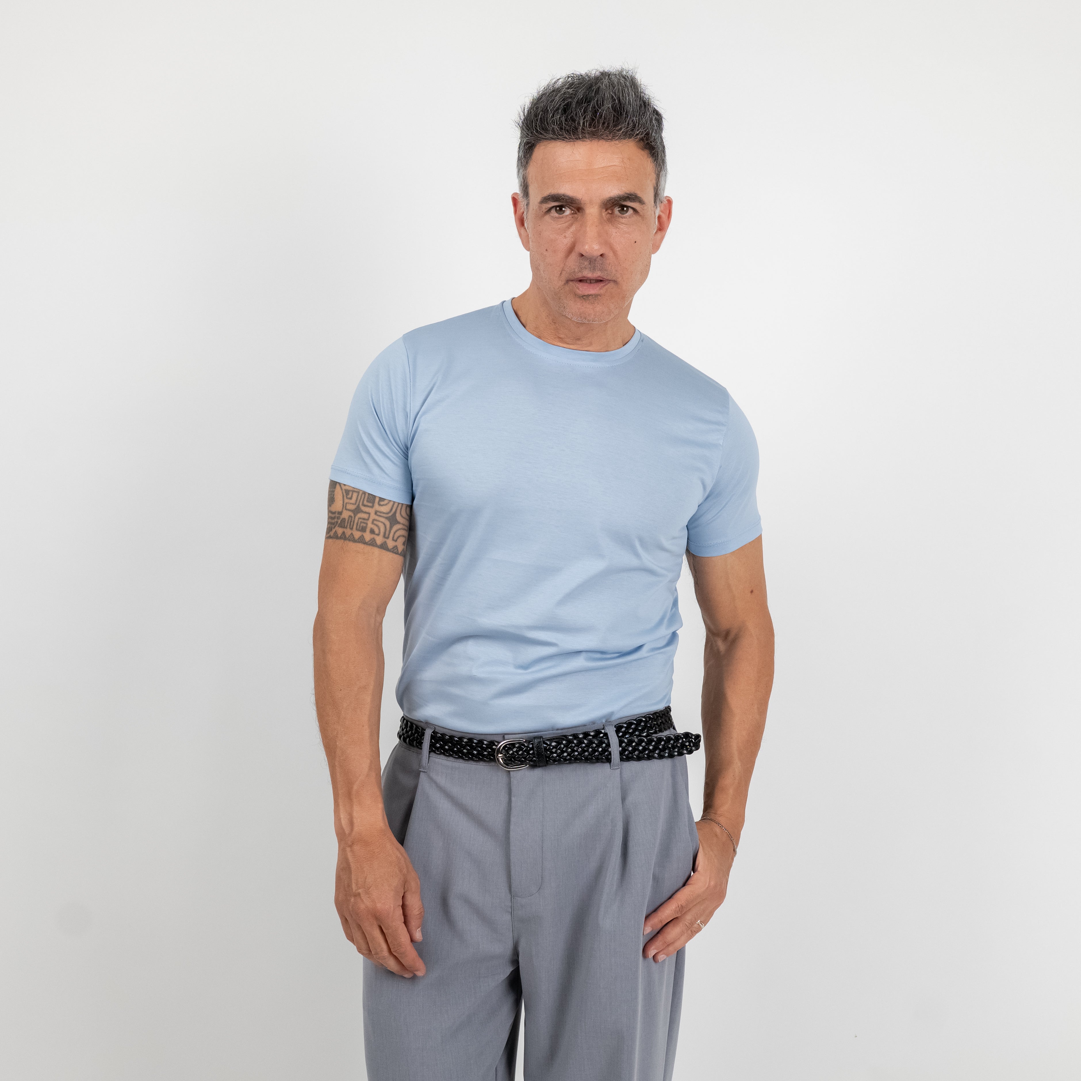 T-shirt effetto seta - Celeste