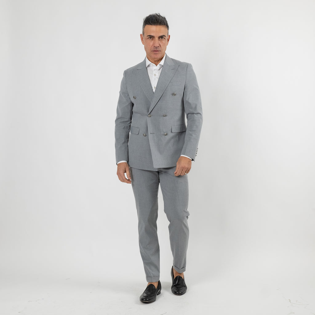 Abito gessato con bottoni argento - Grigio