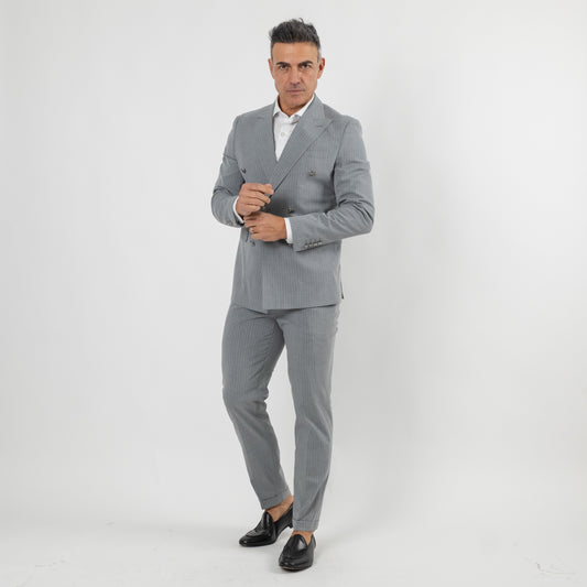 Abito gessato con bottoni argento - Grigio