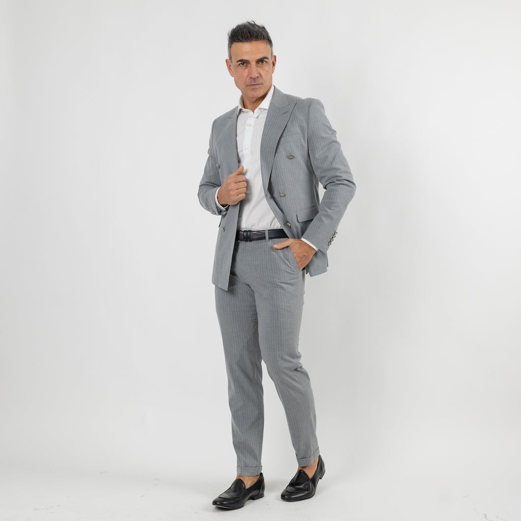 Abito gessato con bottoni argento - Grigio