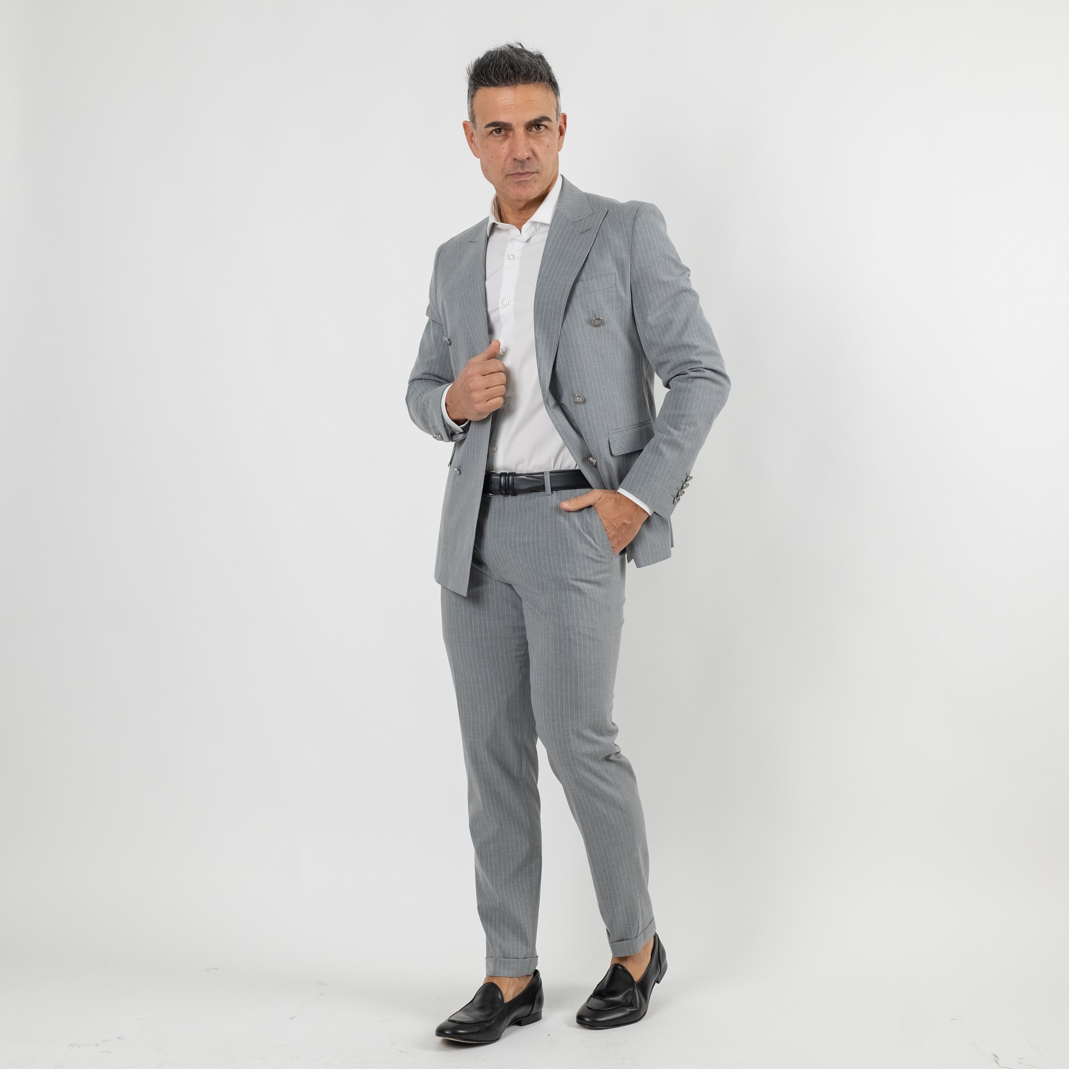 Traje de raya diplomática con botones plateados - Gris