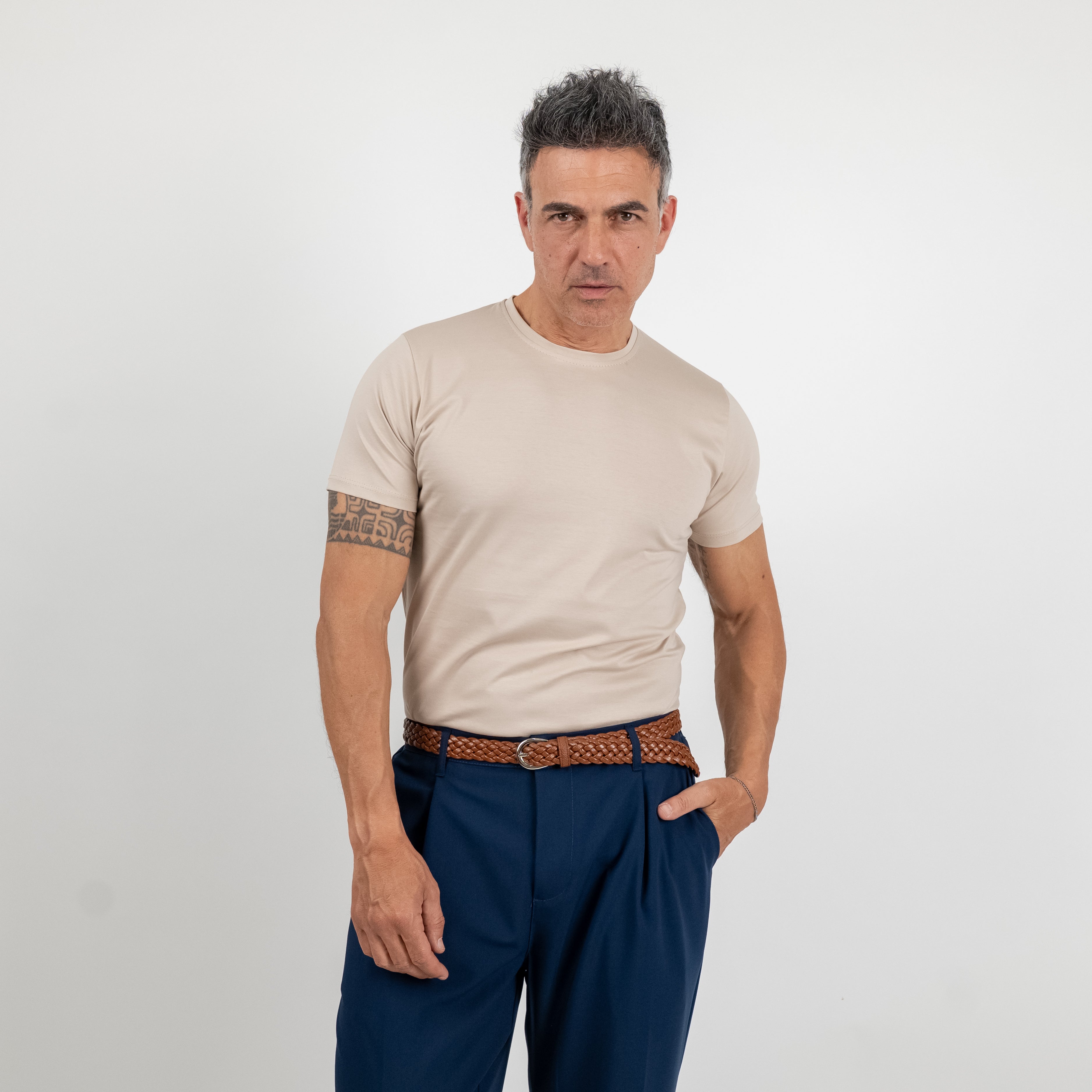 T-shirt effetto seta - Beige