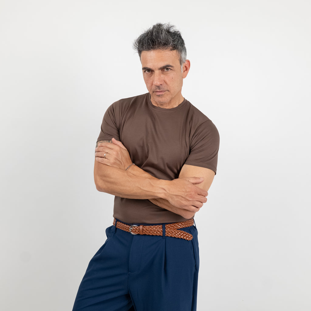 T-shirt effetto seta - Marrone