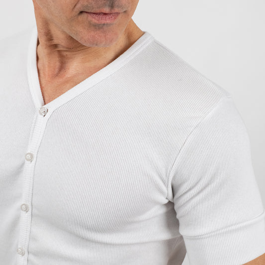 Maglia a costine con bottoncini tono su tono - Bianco