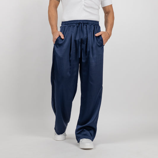Pantalone satin effetto raso - Blu