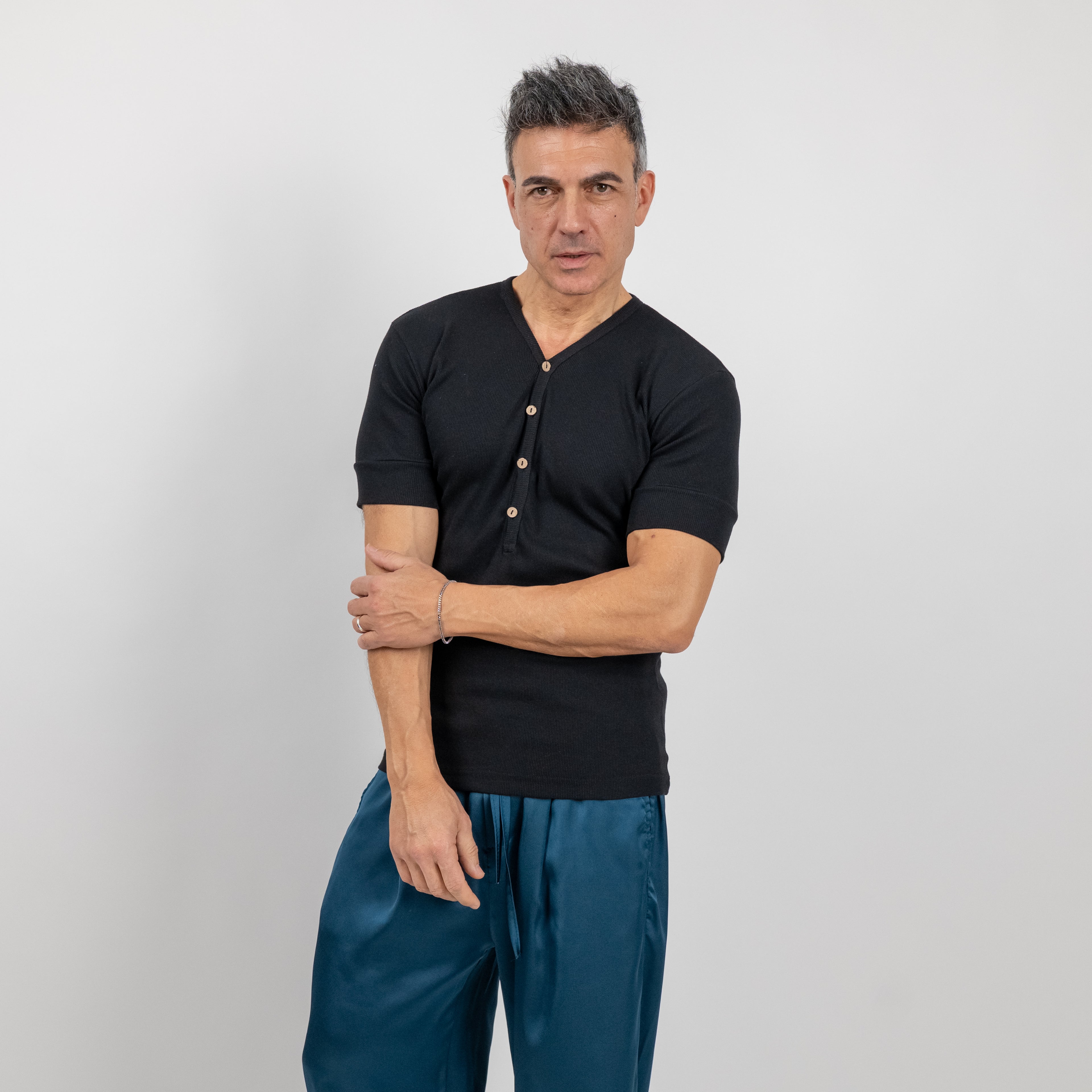 Camiseta henley de manga larga - Negro