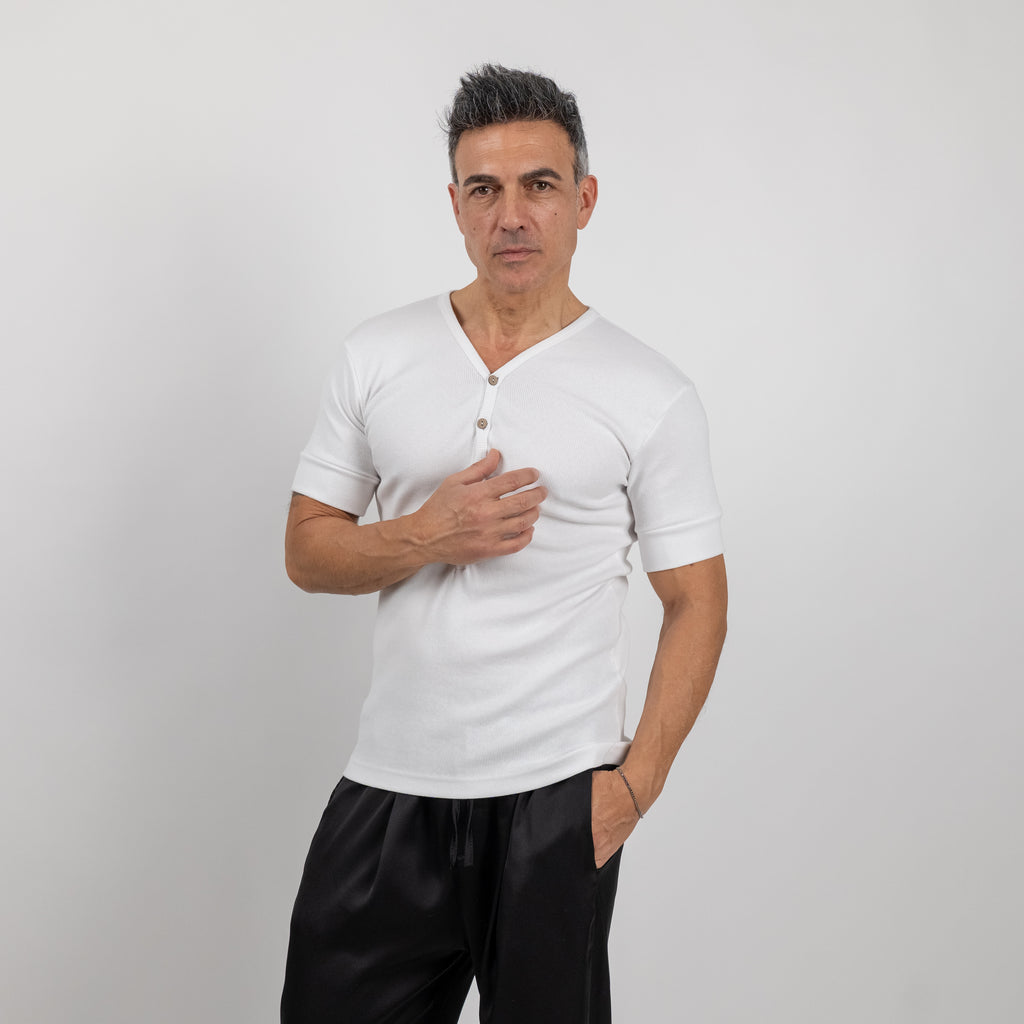 Camiseta henley de manga larga - Negro