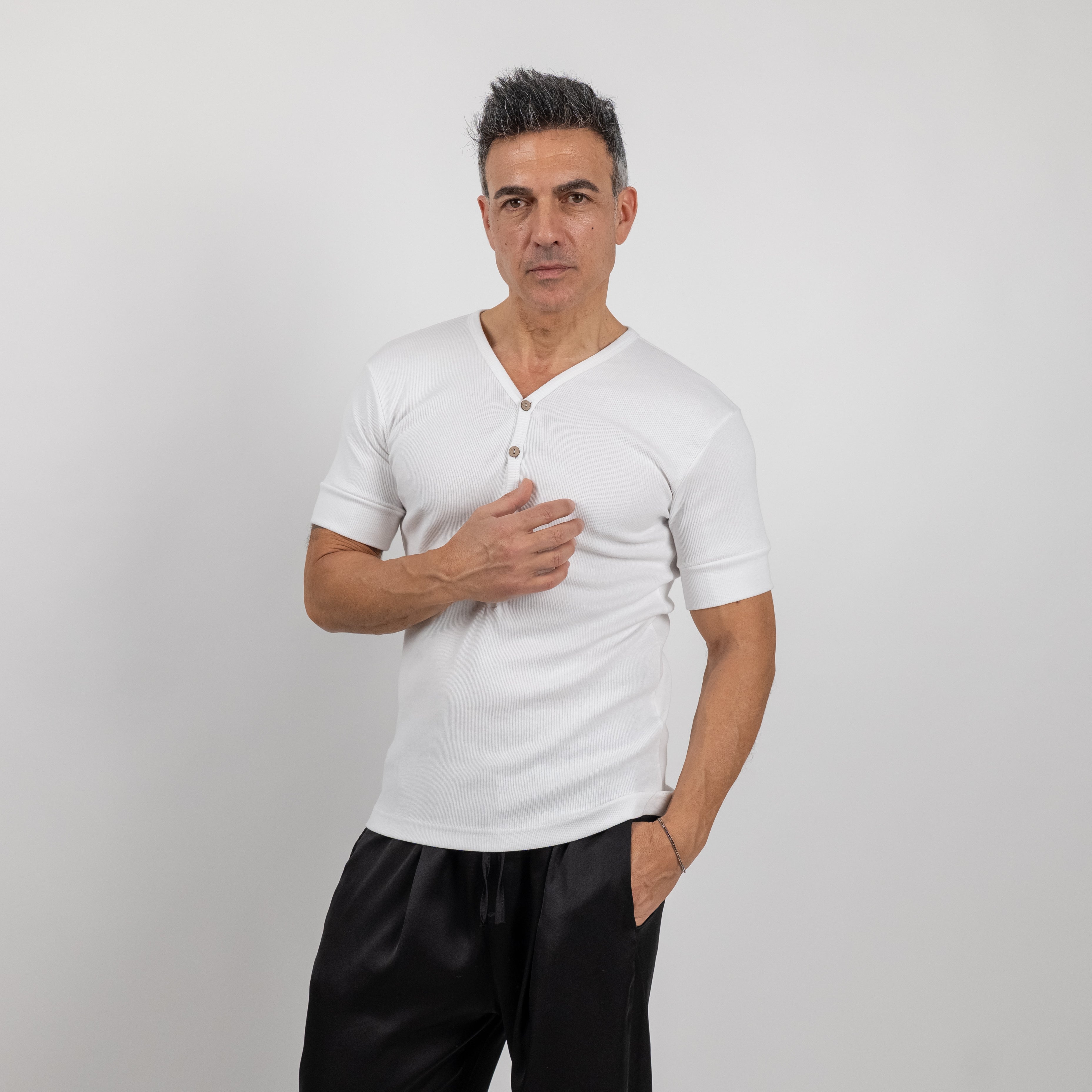 Camiseta henley de manga larga - Negro