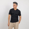 Maglia a costine con bottoncini tono su tono - Nero