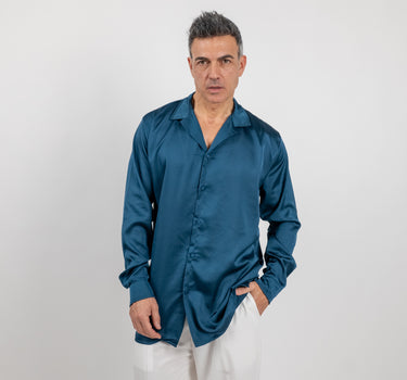 Camicia satin effetto raso con bottoni ricoperti - Ottanio