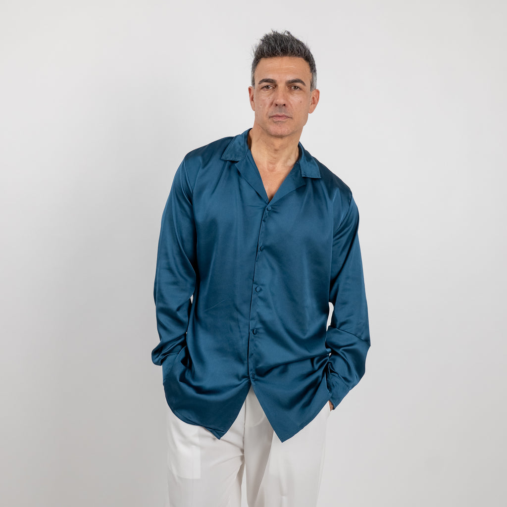Satin-look shirt with covered buttons - Ottanio