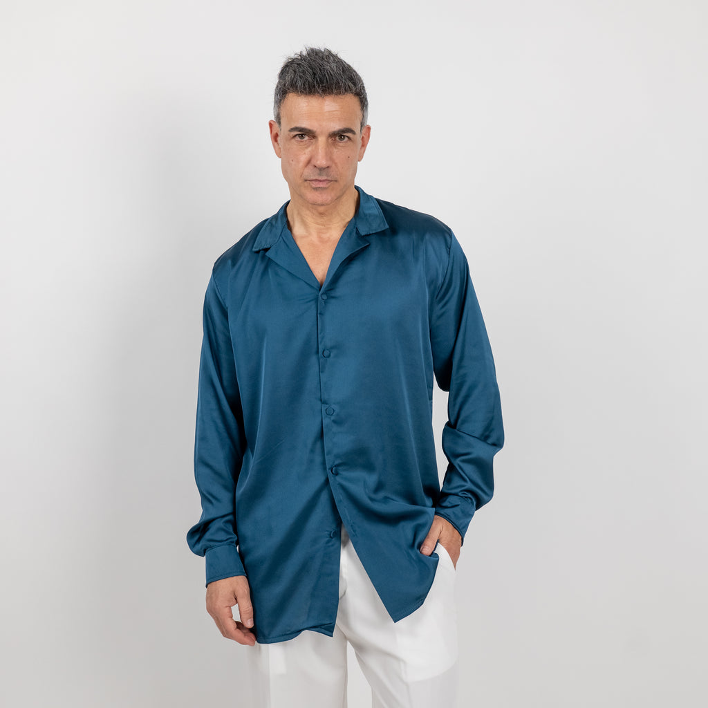 Satin-look shirt with covered buttons - Ottanio