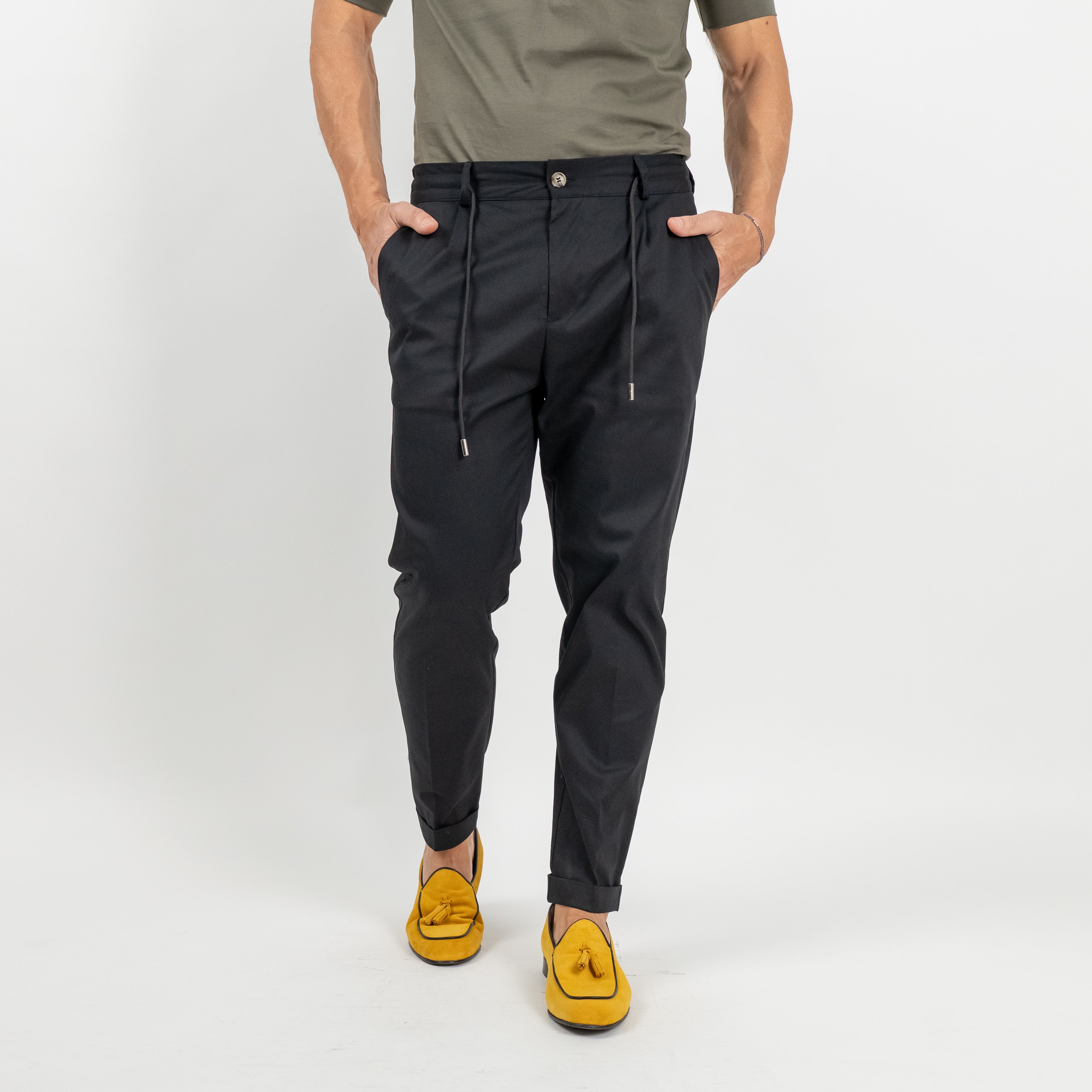 Pantalone gabardina con elastico sul retro - Nero