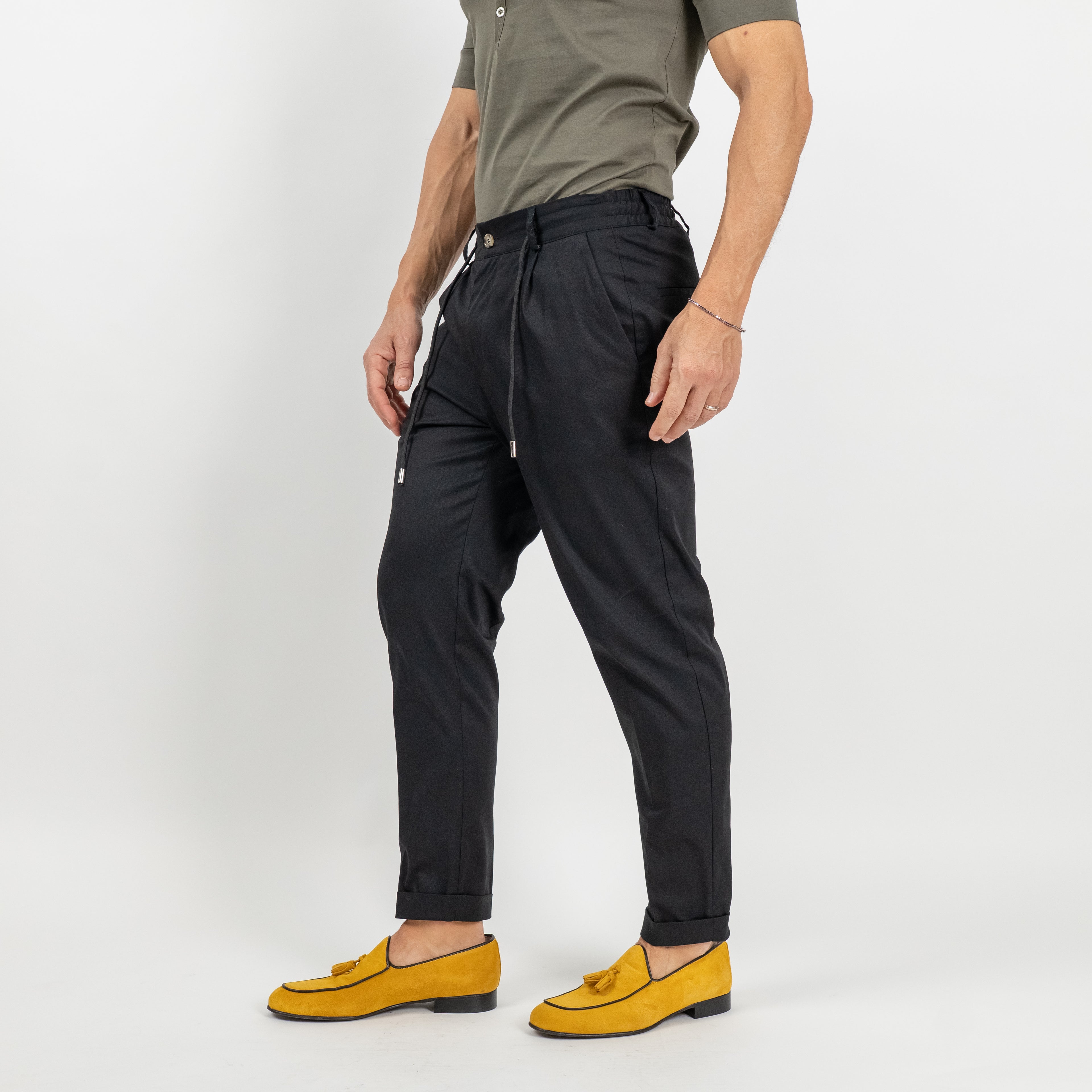 Pantalone gabardina con elastico sul retro - Nero