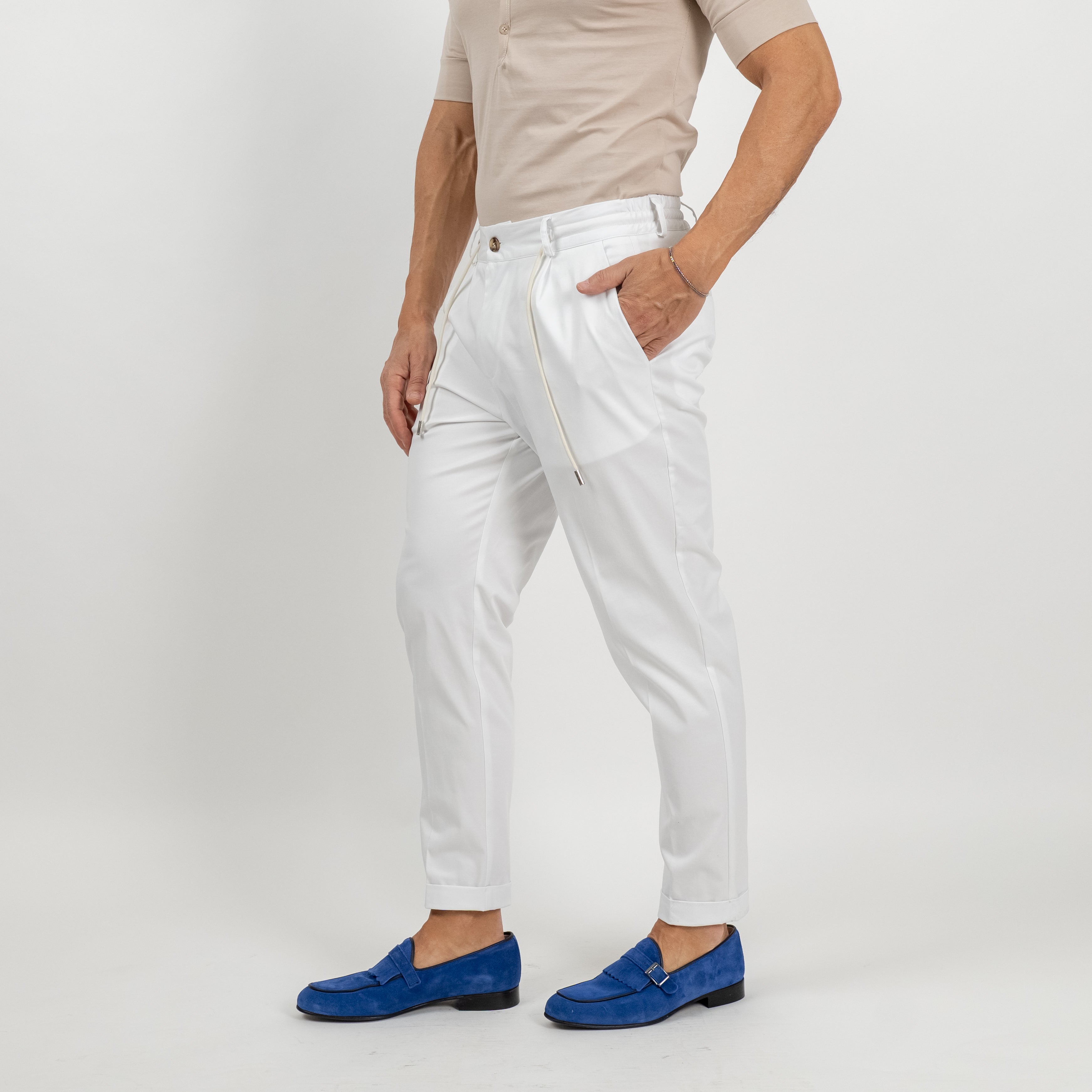 Pantalone gabardina con elastico sul retro - Bianco