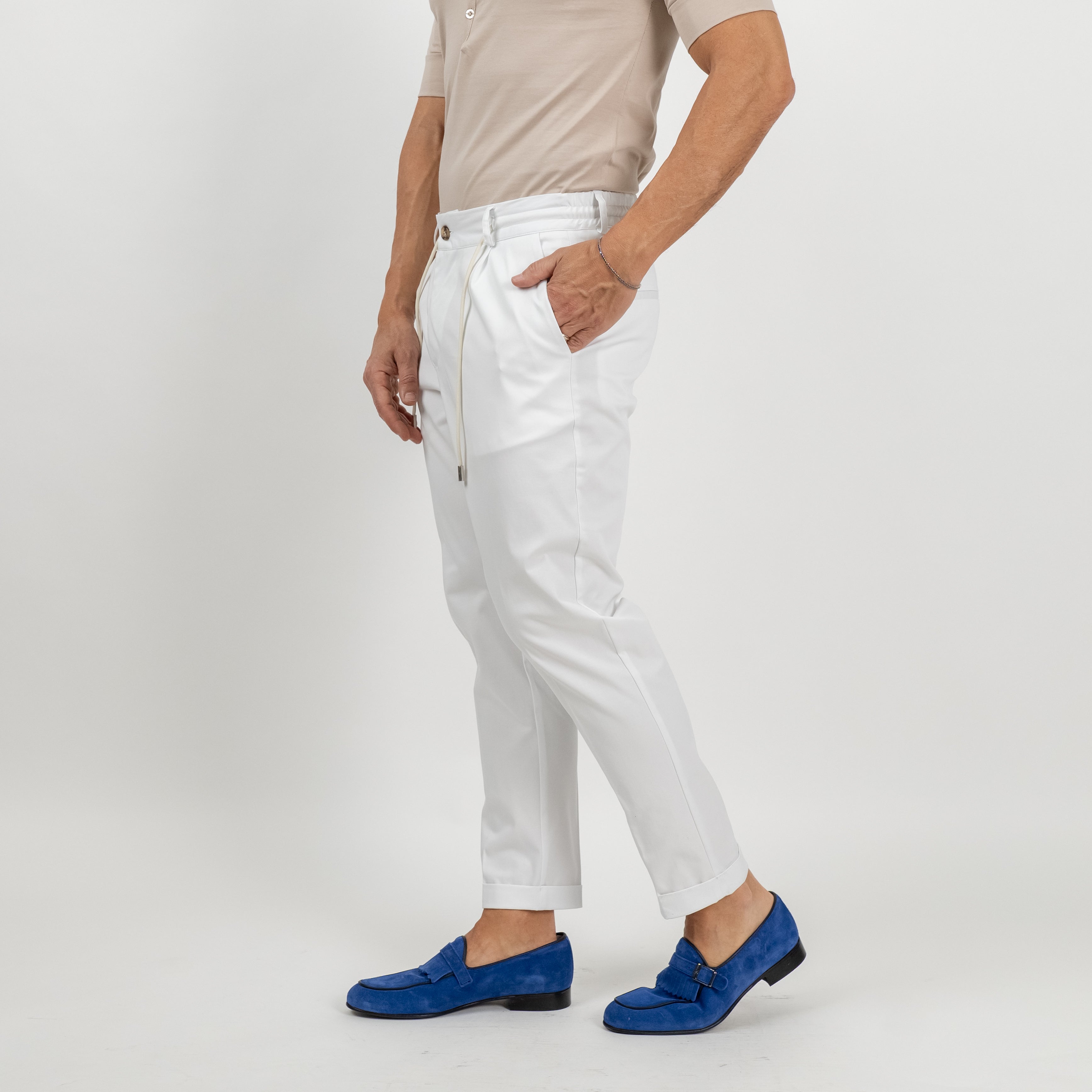 Pantalone gabardina con elastico sul retro - Bianco
