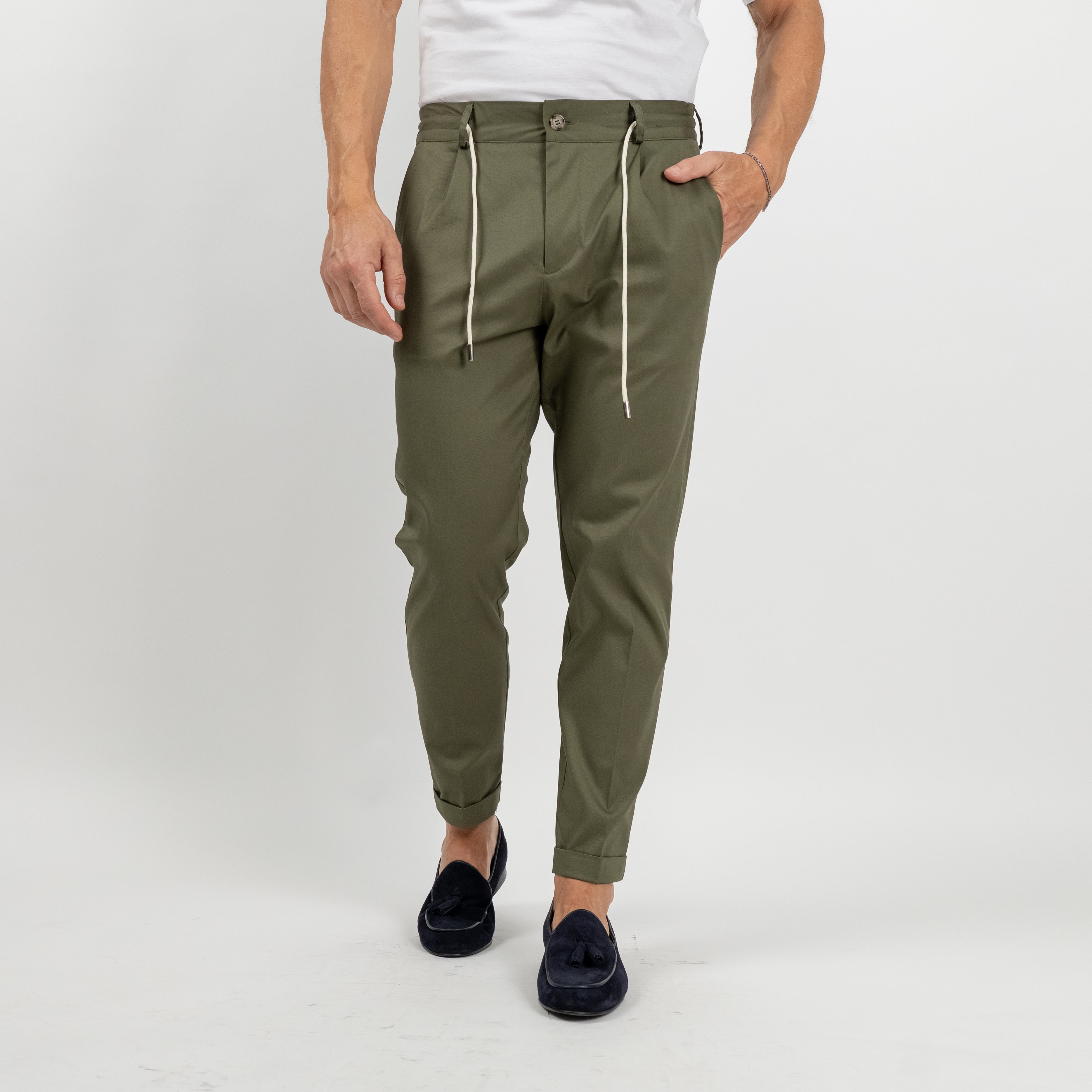 Pantalone gabardina con elastico sul retro - Verde Militare