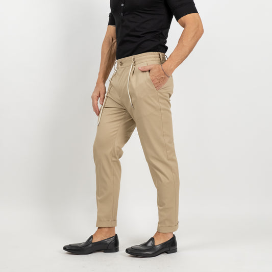 Pantalone gabardina con elastico sul retro - Beige