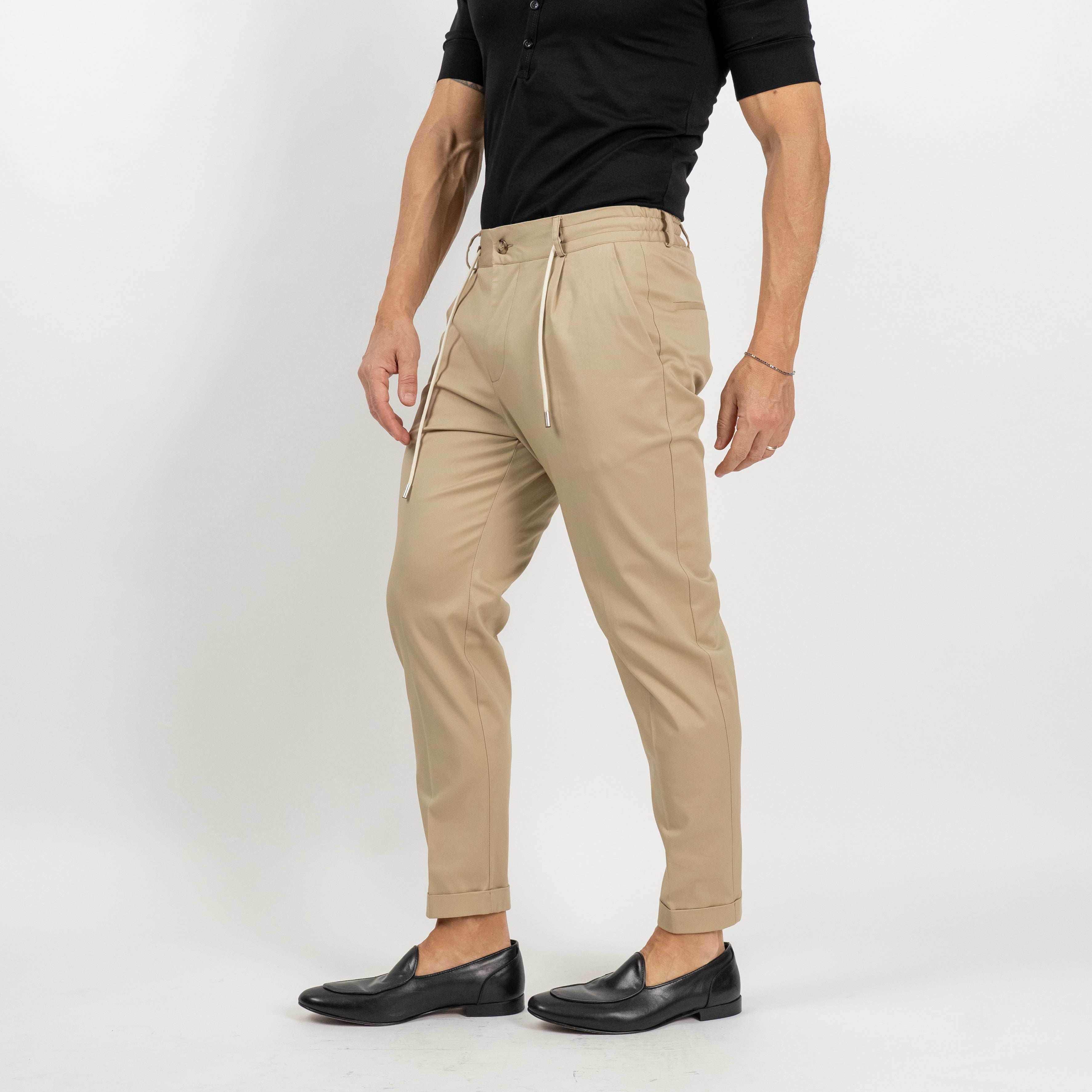 Pantalone gabardina con elastico sul retro - Beige