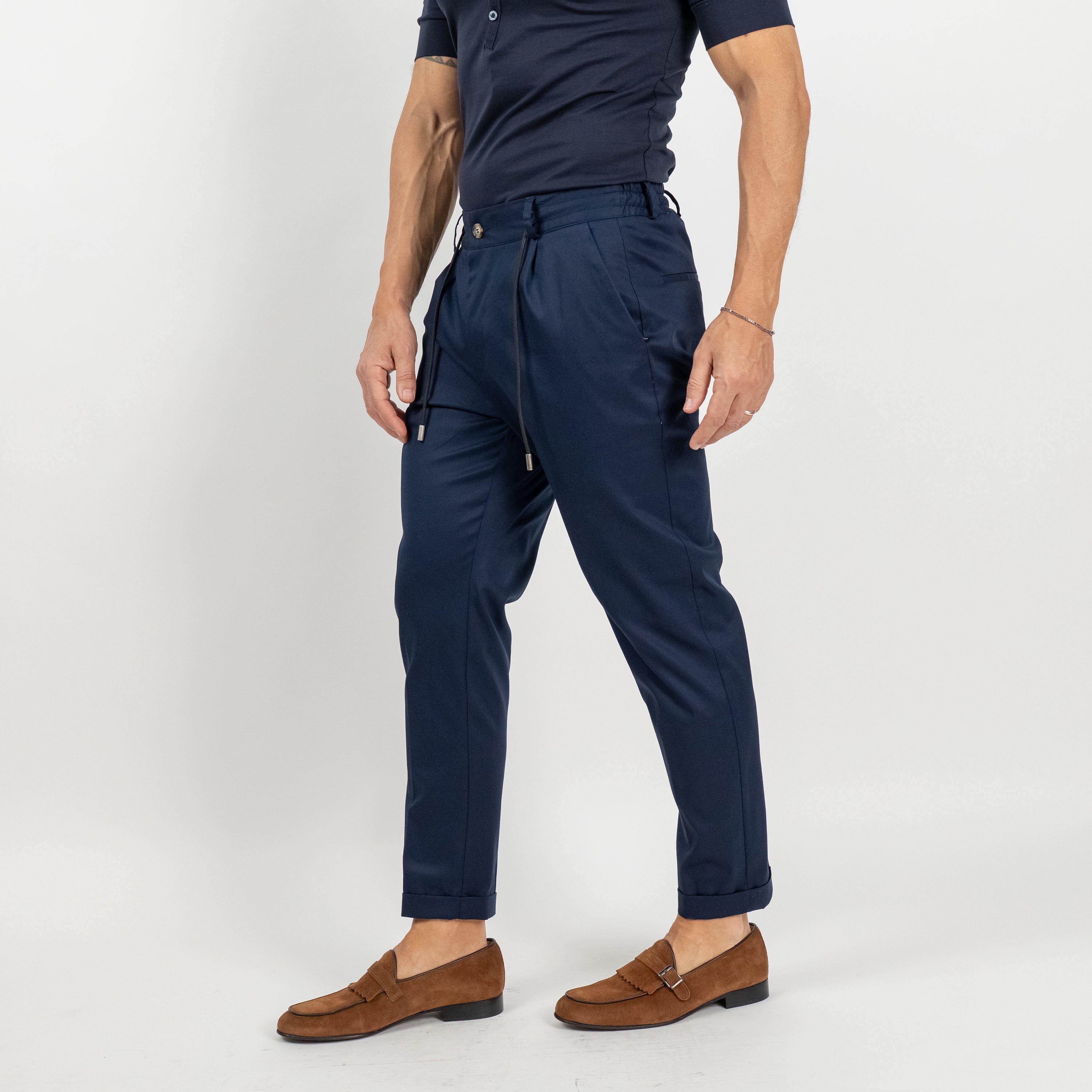 Pantalone gabardina con elastico sul retro - Blu