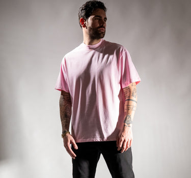 T-shirt con colletto a costina - Rosa