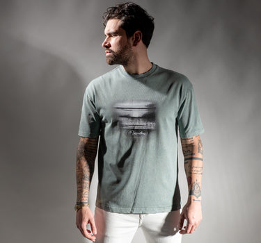 T-shirt vintage con stampa - Verde